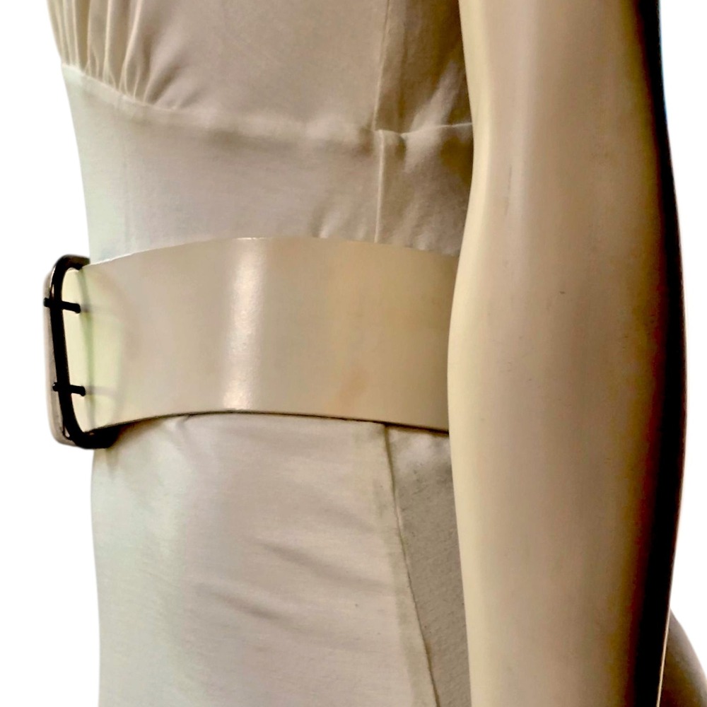 Vintage Calvin Klein Wide White Leather Belt M/L 37.5" 2.5" Width 80s 90s - Picture 10 of 16